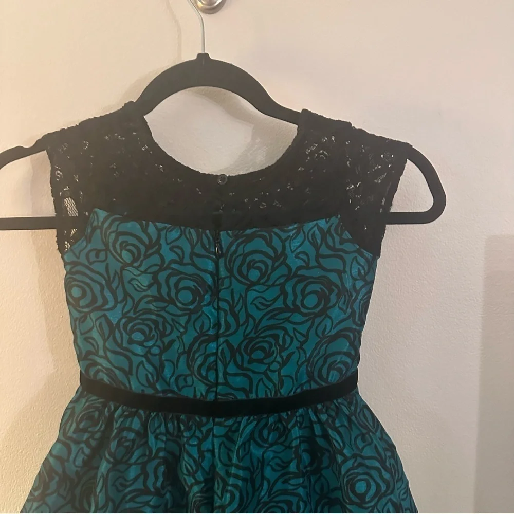 Gymboree Girl Emerald Green Black Lace Rose Holiday Party Dress Sleeveless 6